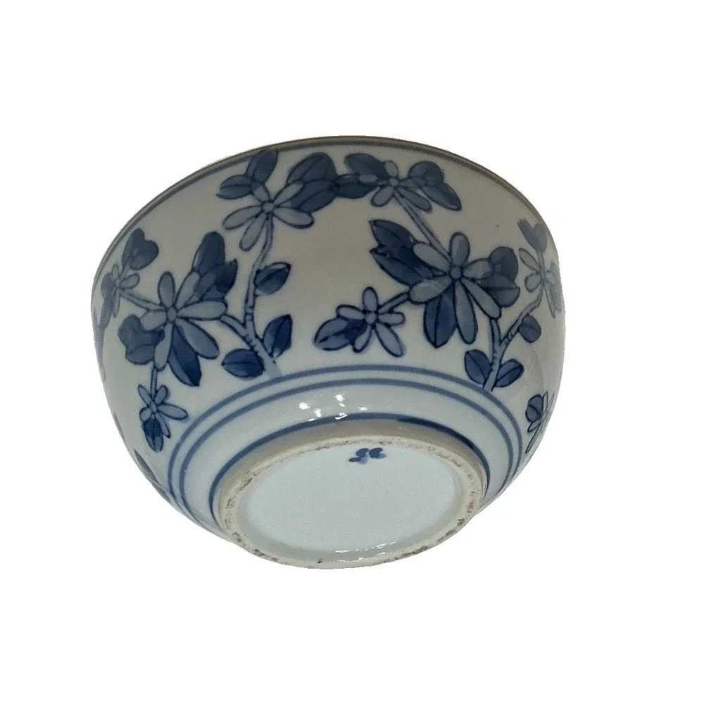Vintage Blue Japanese Porcelain Rice Soup Bowl Blue Floral